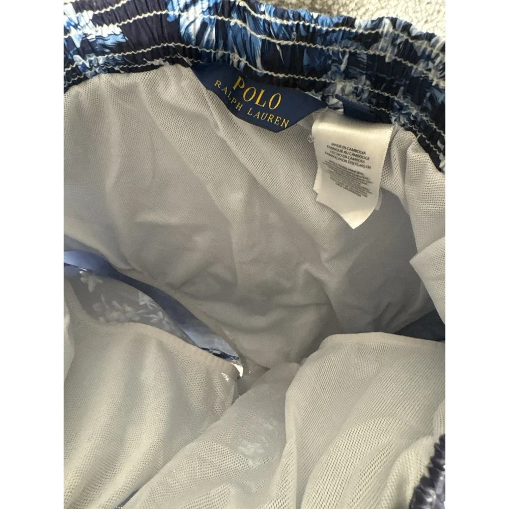 Vtg POLO RALPH LAUREN Swim Shorts Trunks Mens S Blue Hawaiian Floral Aloha‎ Pony